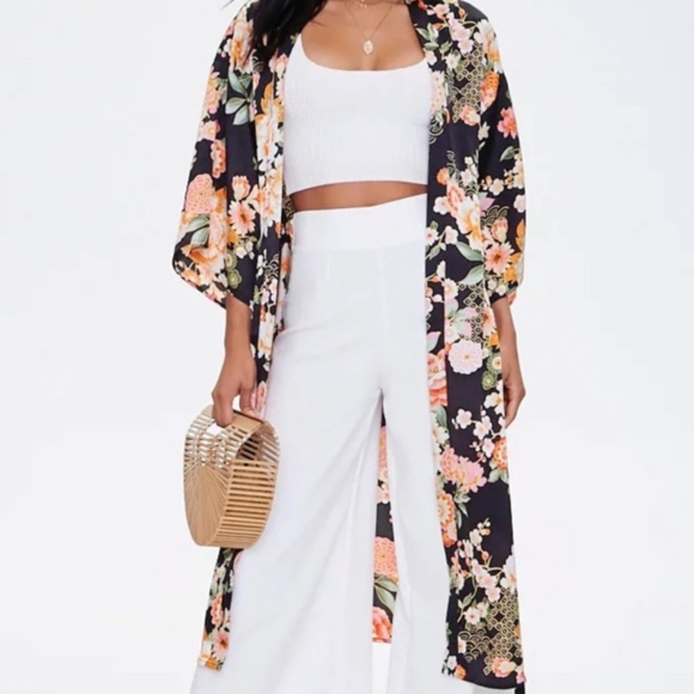 Forever 21 Floral Open Kimono w/ Sash